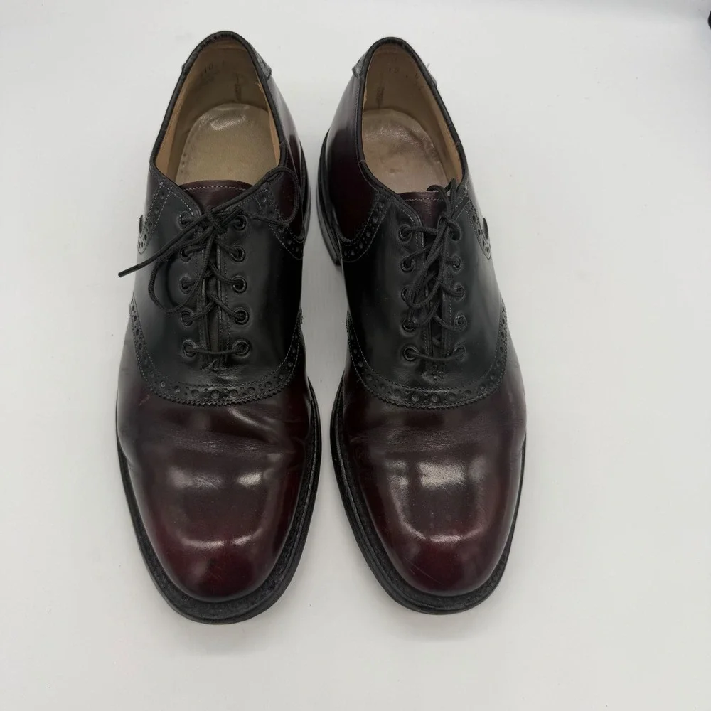 Vintage Johnston & Murphy Mens Burgundy Black Leather Saddle Oxford Shoes 8 D